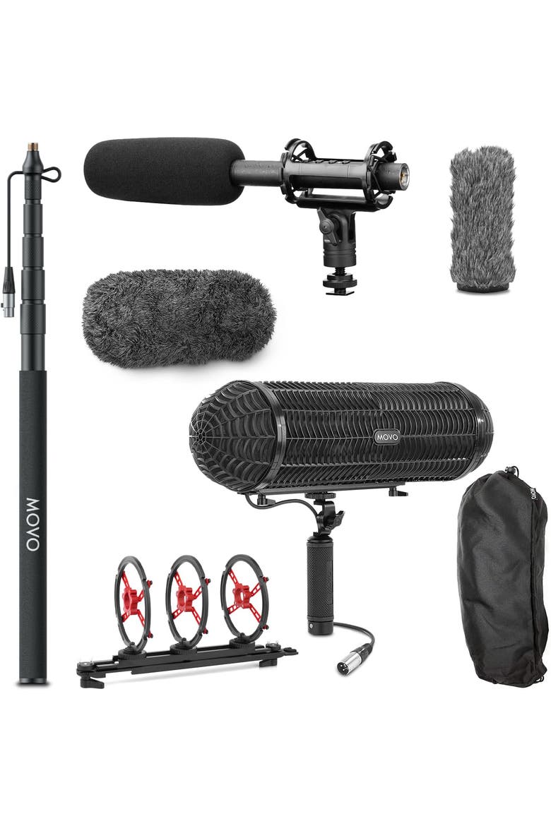 Boom Mic Kit with Supercardioid Shotgun Microphone, 9.8-Foot Boom Pole, Blimp, and Deadcat Windsceens, Main, color, Black