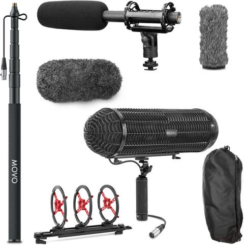 Boom Mic Kit with Supercardioid Shotgun Microphone, 9.8-Foot Boom Pole, Blimp, and Deadcat Windsceens