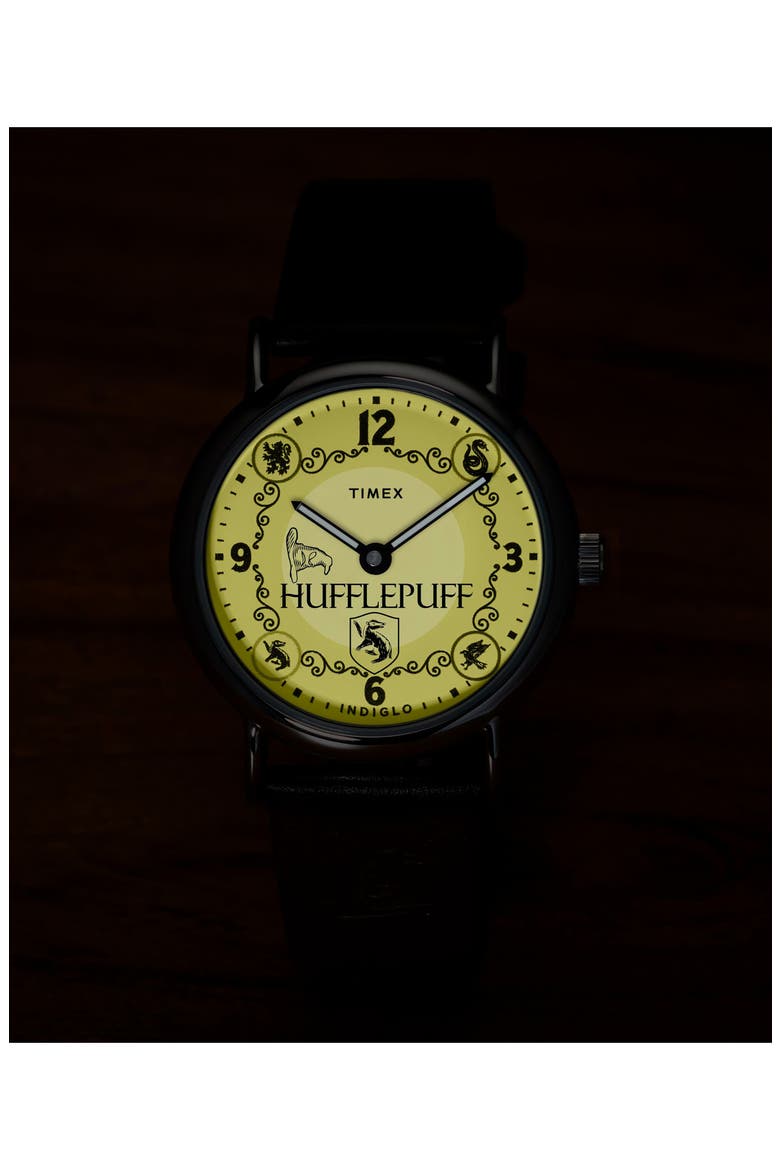Harry Potter x Timex Weekender 38mm Leather Strap Watch, Alternate, color, HUFFLEPUFF