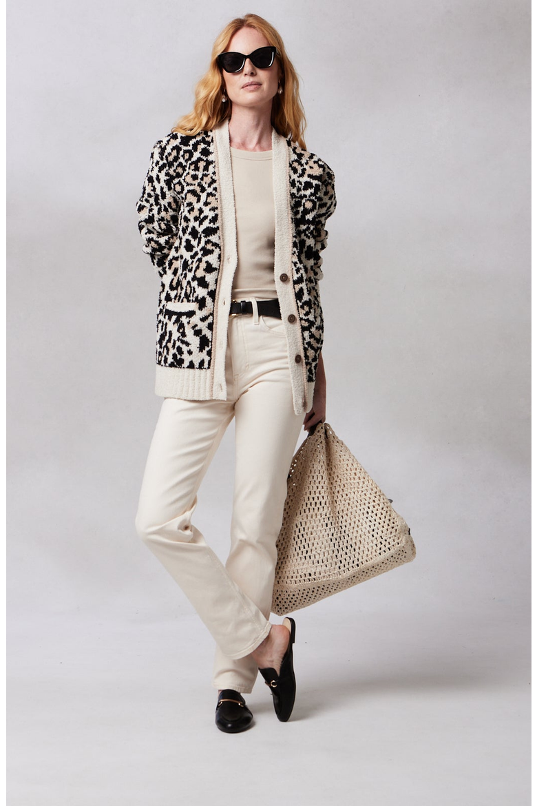 Women's Chenilla Classic Cardigan, Alternate, color, Linen Wheat Black
