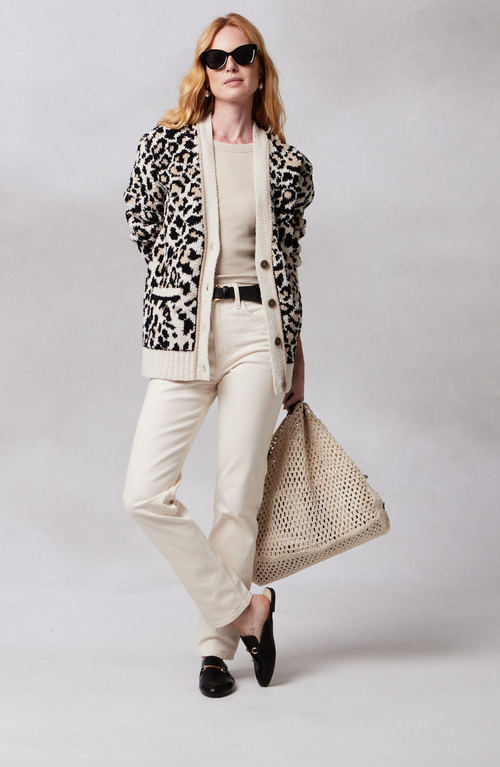 Kashwere Apparel Chenilla Classic Cardigan In Linen Wheat Black