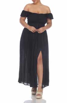 BOHO ME Off the Shoulder Flutter Sleeve Smocked Maxi Dress