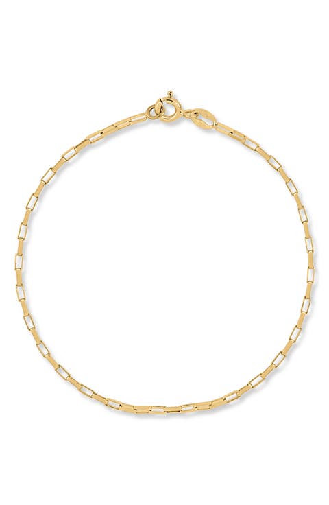 14K Gold Rectangle Link Chain Bracelet