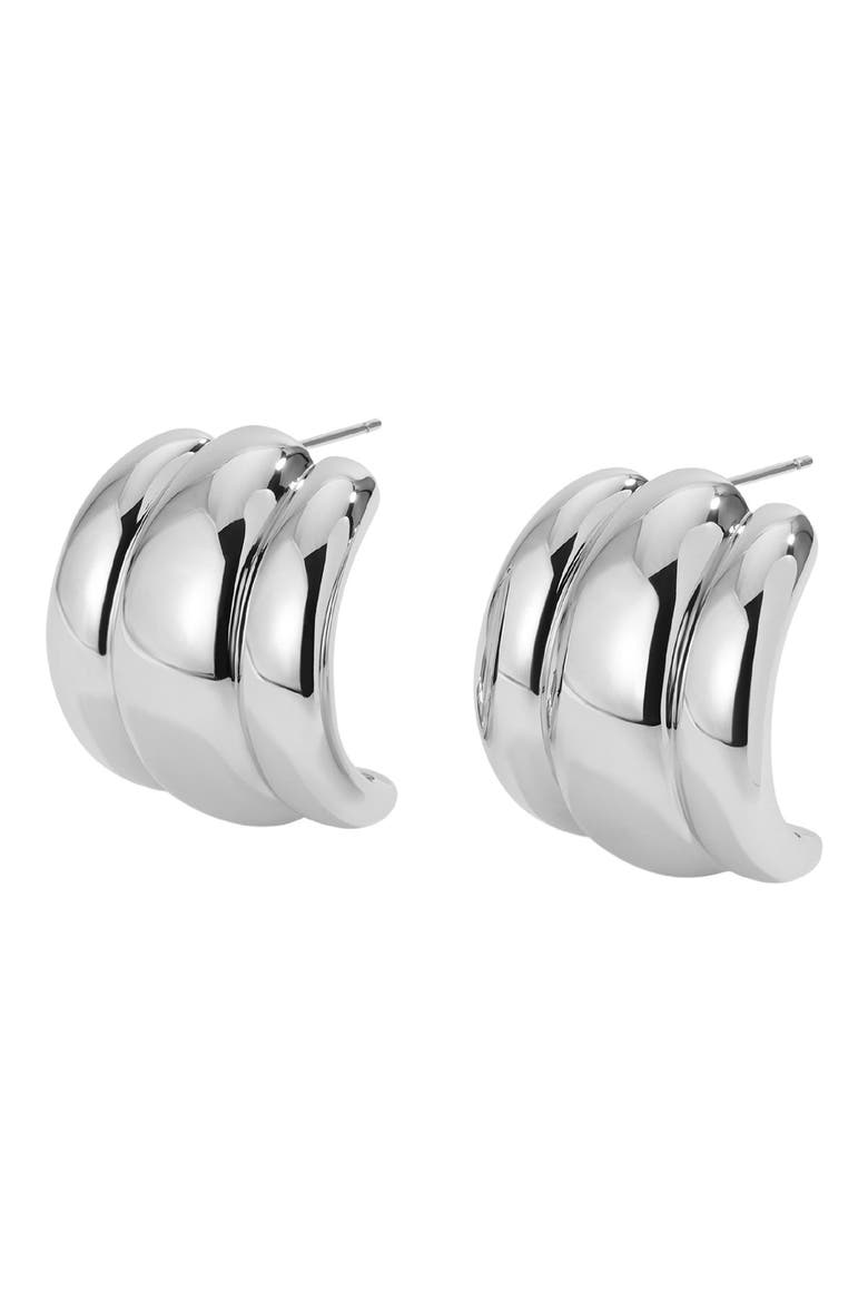 Elsa Shield Half Hoop Earrings, Alternate, color, SILVER