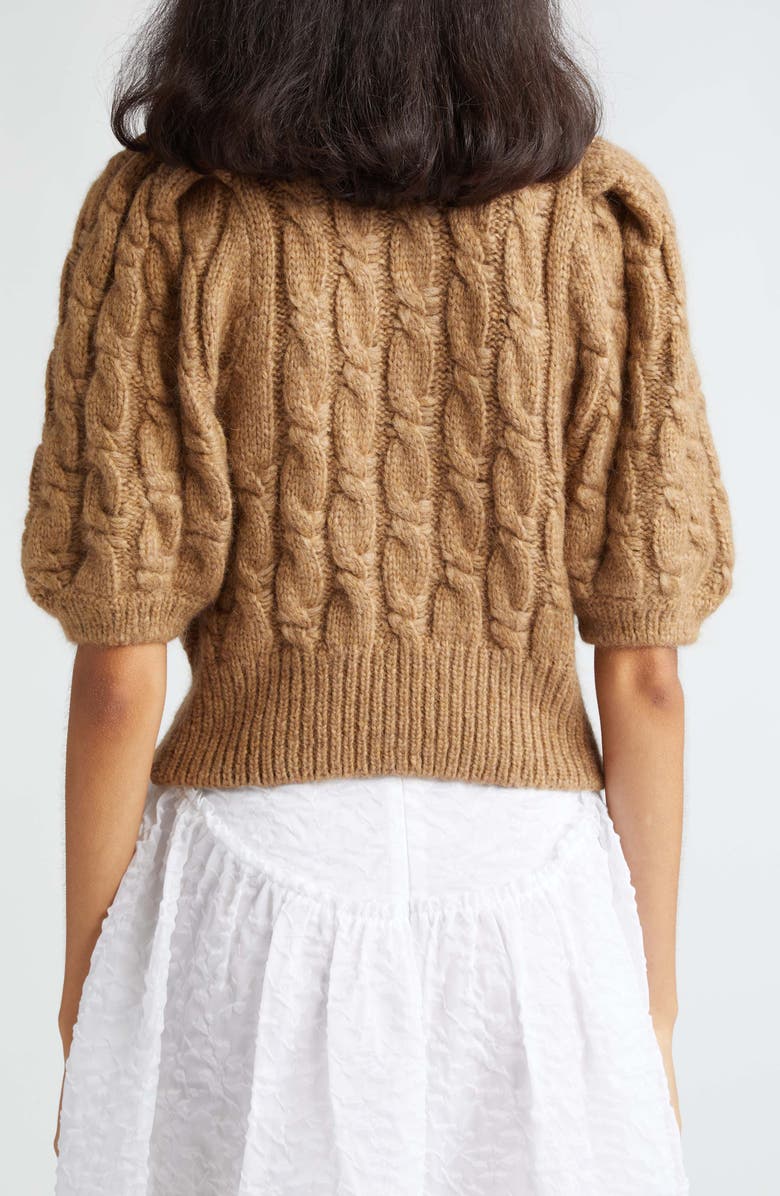 Simone Rocha Rhinestone & Imitation Pearl Detail Alpaca Blend Sweater, Alternate, color, Camel/ Pearl/ Clear