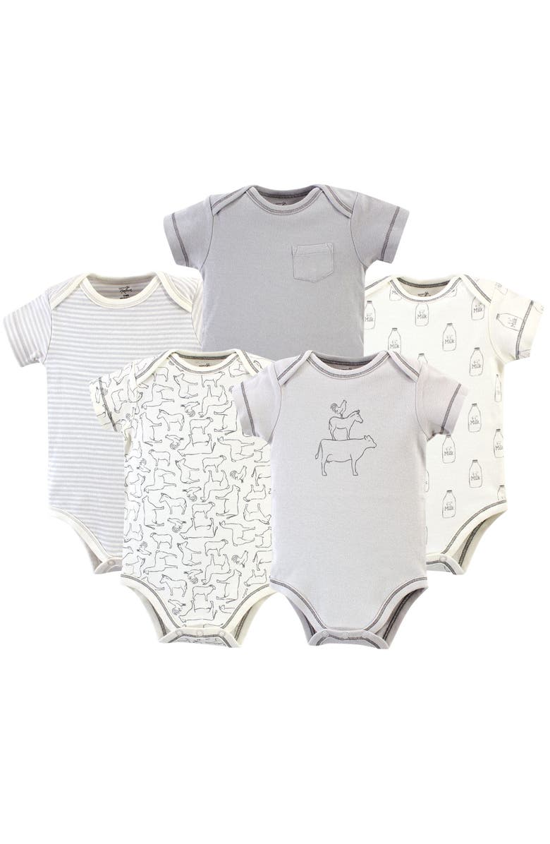Touched by Nature Organic Cotton Bodysuits, Main, color, Farm Friends