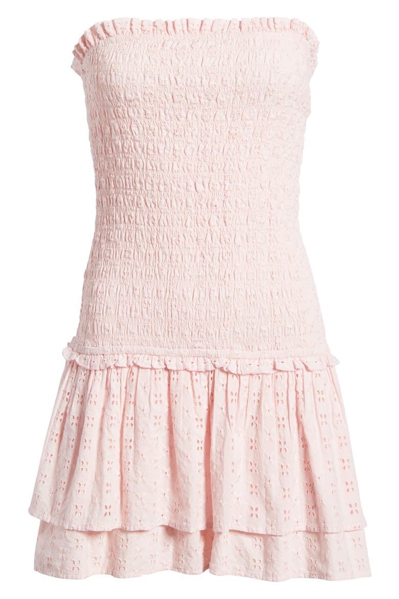Strapless Smocked Cotton Eyelet Minidress, Alternate, color, PINK BALM