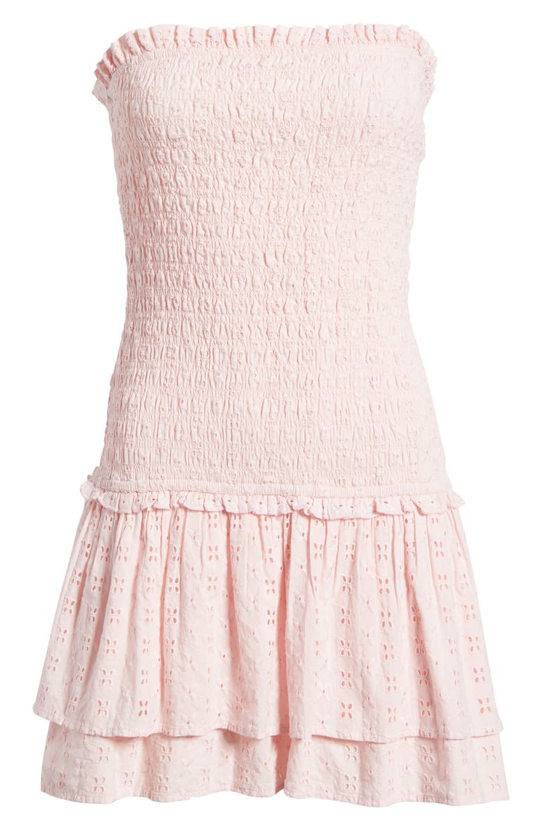 BP. Strapless Smock Eyelet Lace Minidress, Alternate, color, Pink Balm