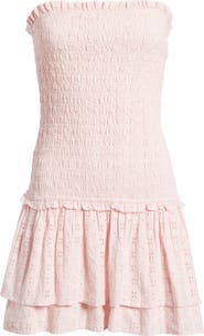 BP. Strapless Smocked Cotton Eyelet Minidress