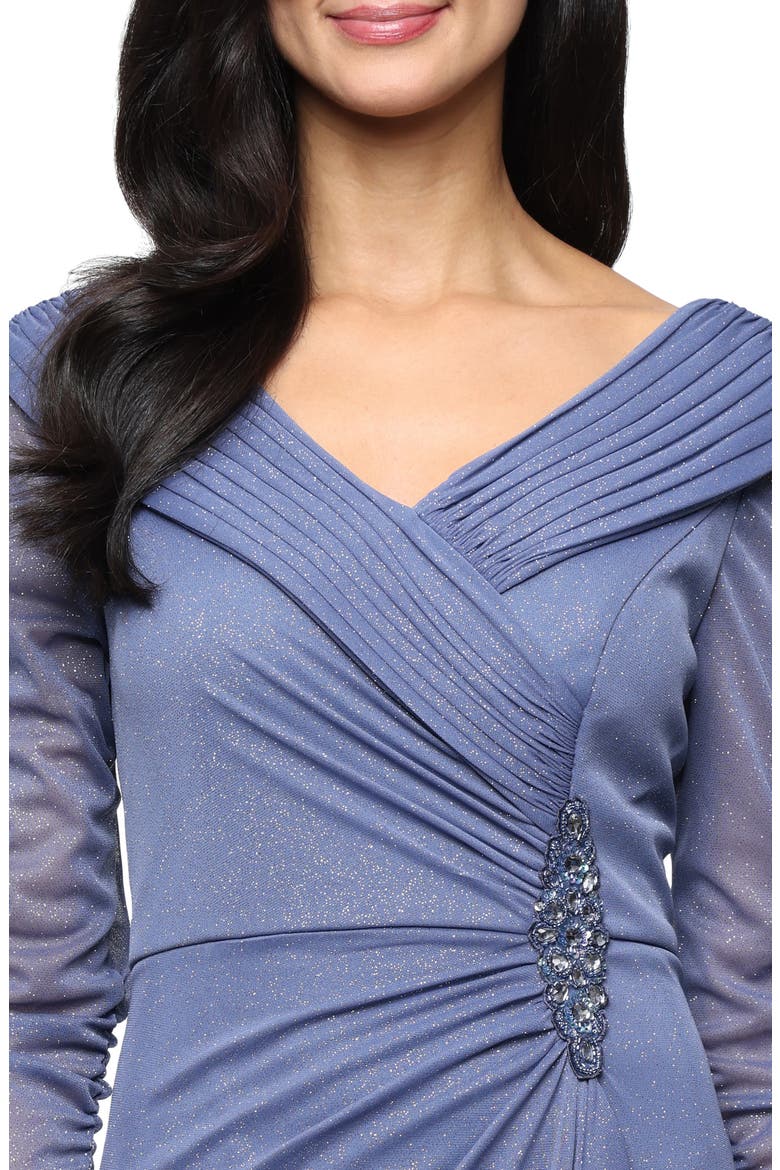 Glitter Portrait Collar Gown, Alternate, color, DUSTY BLUE