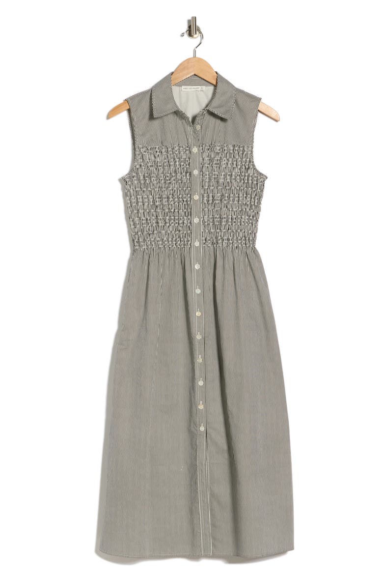 Smocked Sleeveless Shirtdress, Alternate, color, BLACK-WHITE