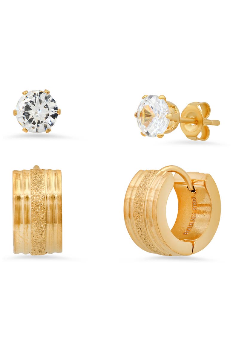 Set of 2 CZ Stud & Huggie Earrings, Main, color, YELLOW