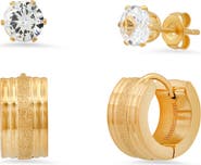 HMY JEWELRY Set of 2 CZ Stud & Huggie Earrings