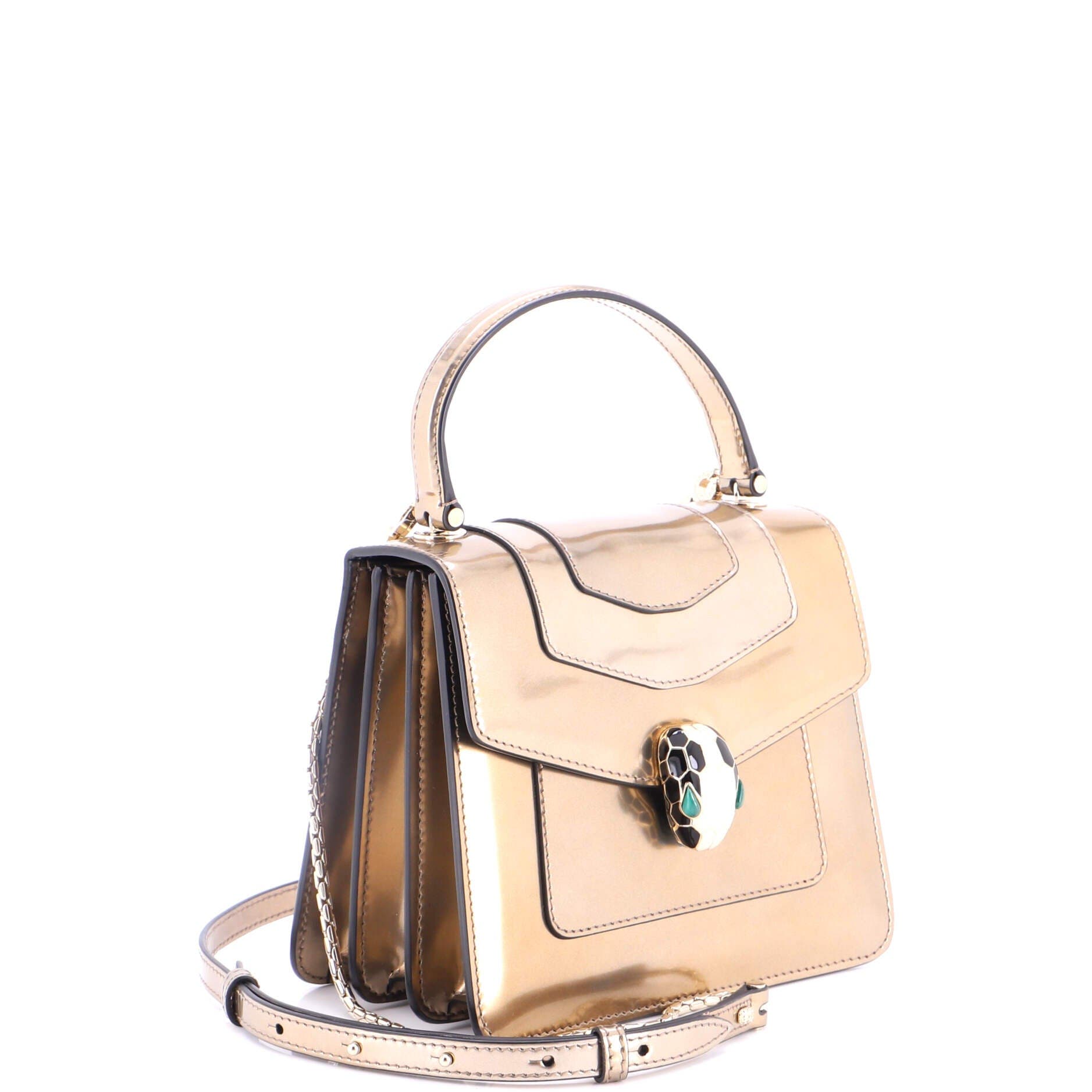 Serpenti Top Handle Bag Patent Small, Alternate, color, Metallic Gold