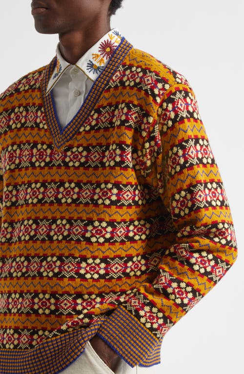 Bode Bracken Jacquard-knit Pima Cotton Sweater In Brown Multicolor