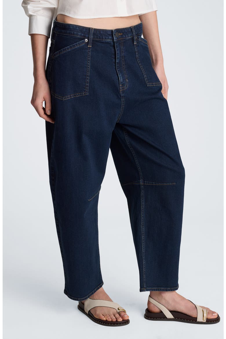 High Waist Front Pocket Crop Barrel Jeans, Alternate, color, DARK INDIGO RINSE WASH
