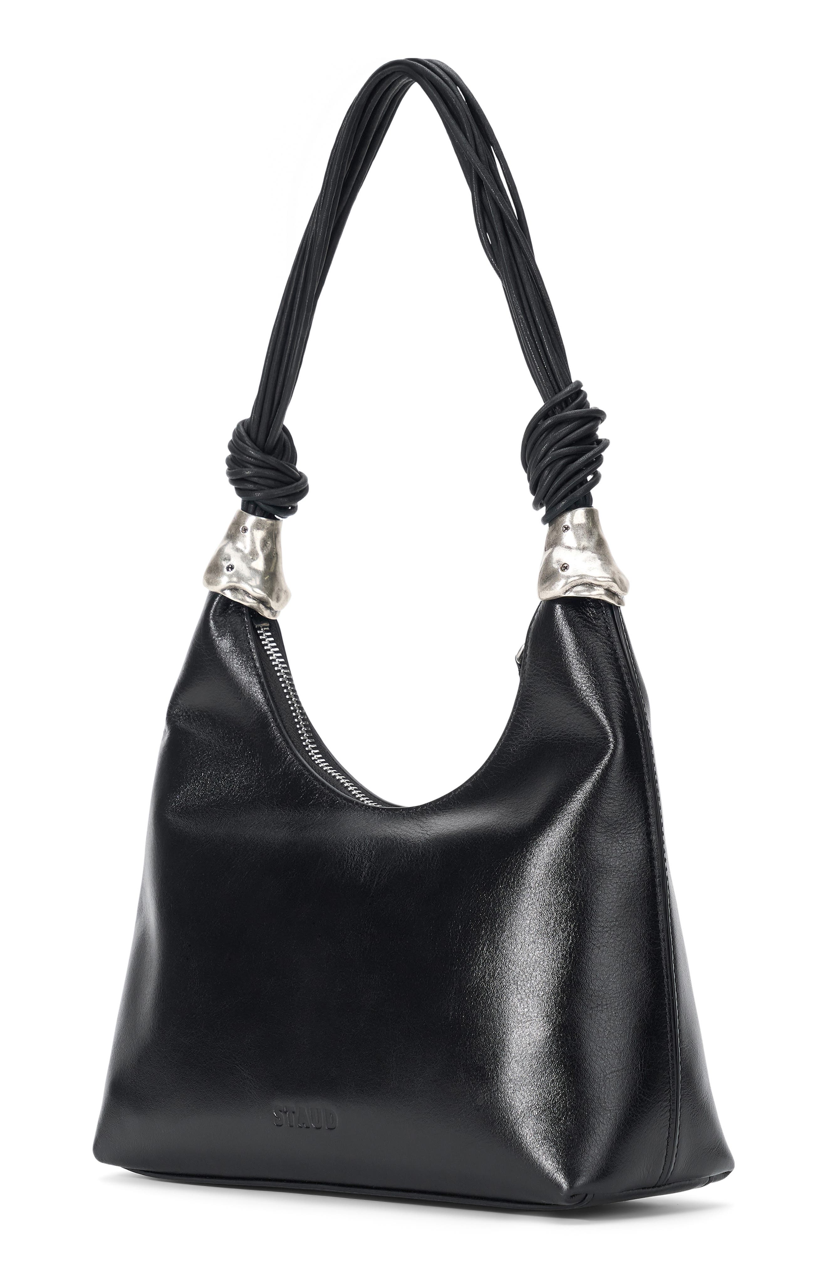 STAUD Cuff Leather Shoulder Bag, Alternate, color, Black