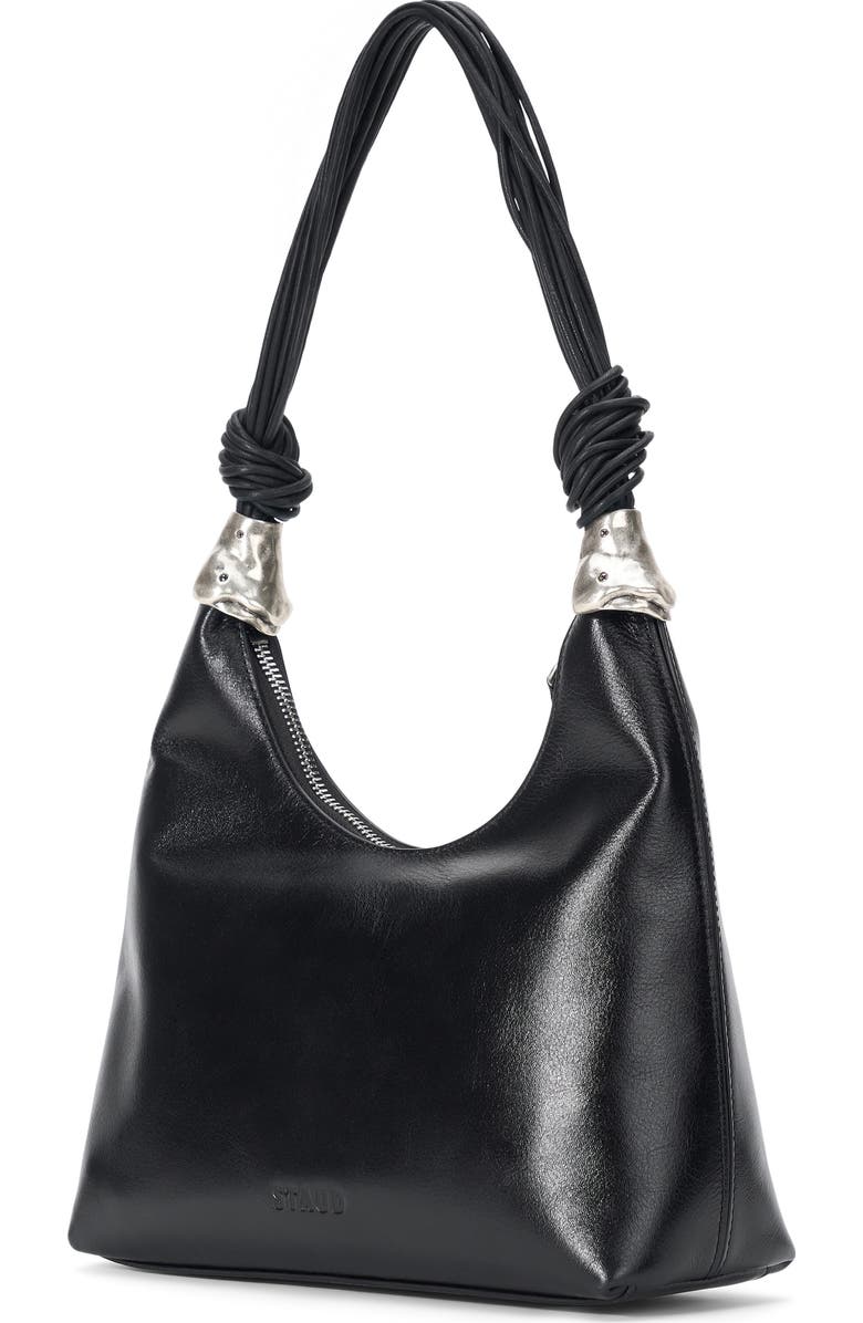 STAUD Cuff Leather Shoulder Bag, Alternate, color, Black