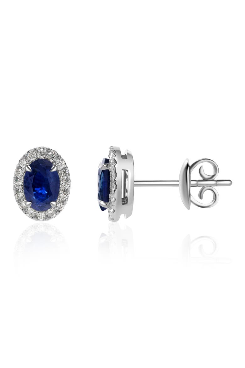 Sapphire & Diamond Halo Stud Earrings, Main, color, 14K WHITE GOLD
