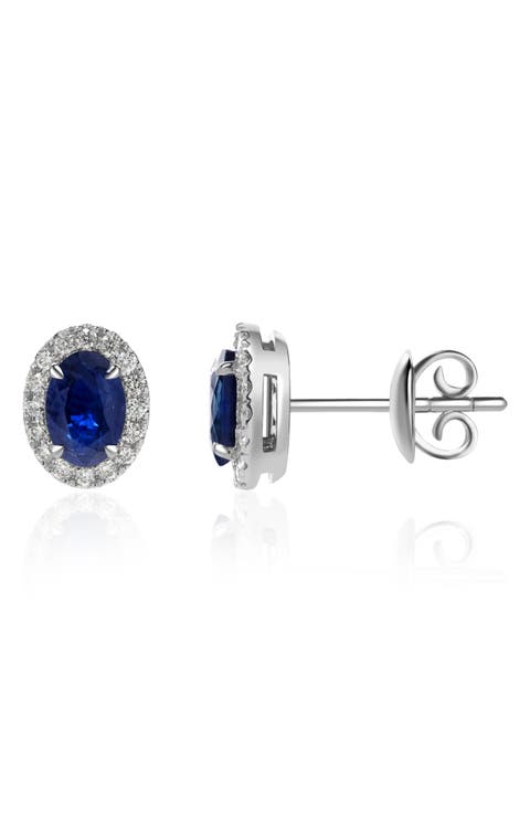 Sapphire & Diamond Halo Stud Earrings