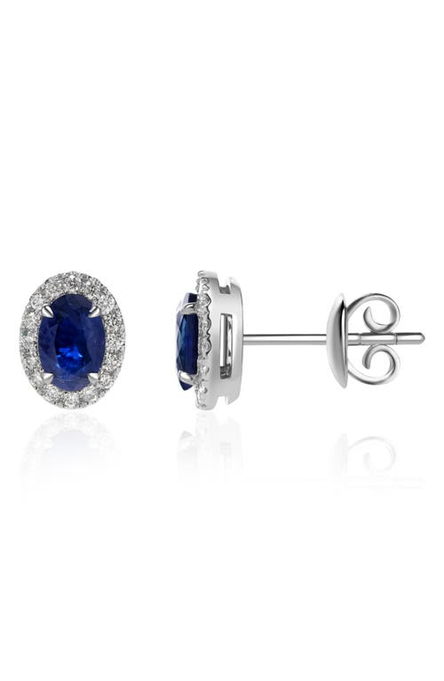 Valani Atelier Sapphire & Diamond Halo Stud Earrings In 14k White Gold