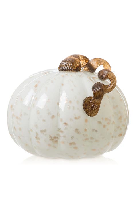 8.5"D Golden White Glass Pumpkin