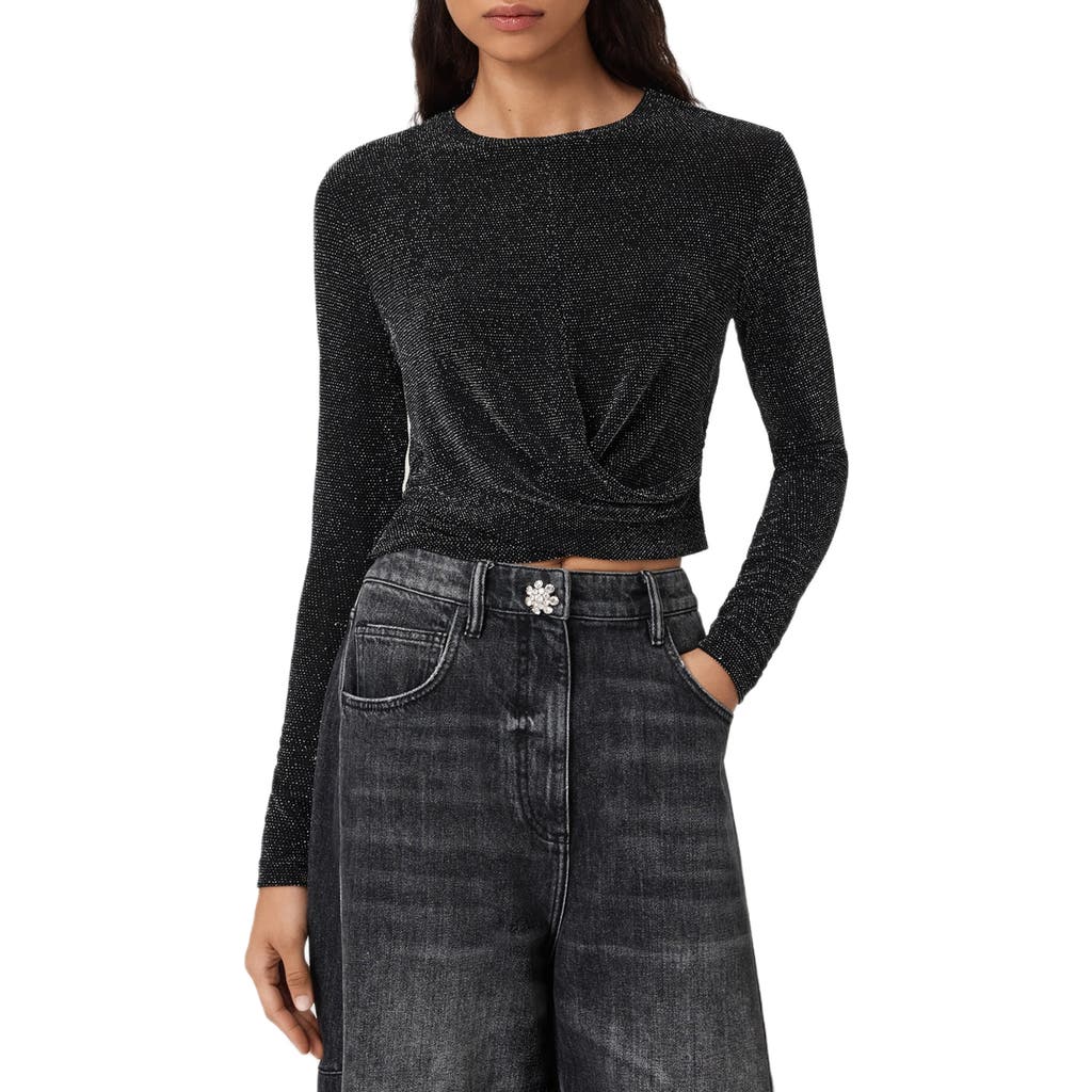 Allsaints Skylar Metallic Twist Front Top In Black