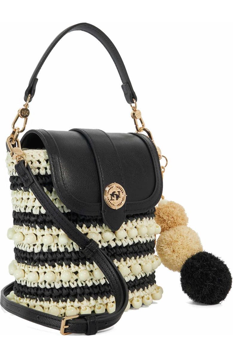Dune London Dimple Raffia Handbag, Alternate, color, Black/ White