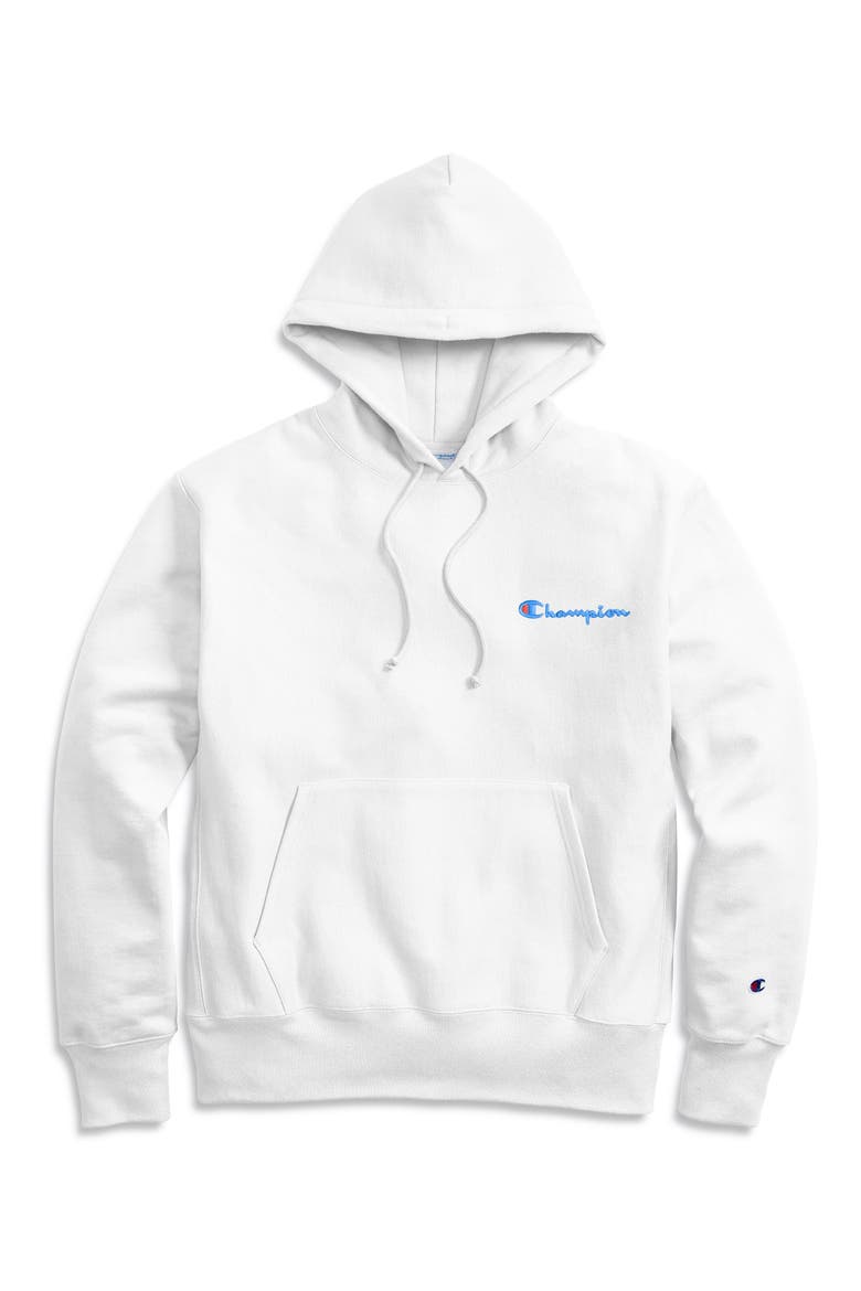 Reverse Weave® Script Chest Logo Hoodie, Alternate, color, WHITE