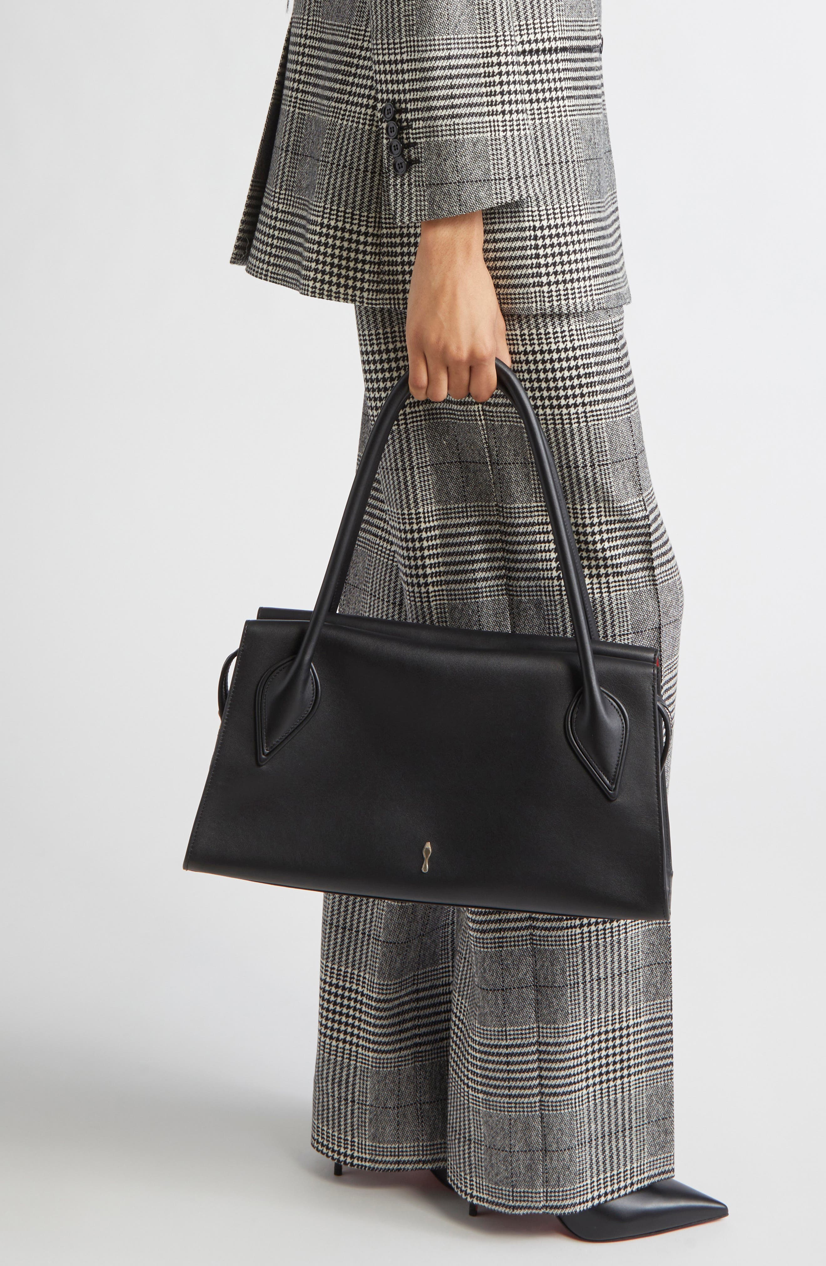 Christian Louboutin Medium Baguette Leather Shoulder Bag, Alternate, color, Black