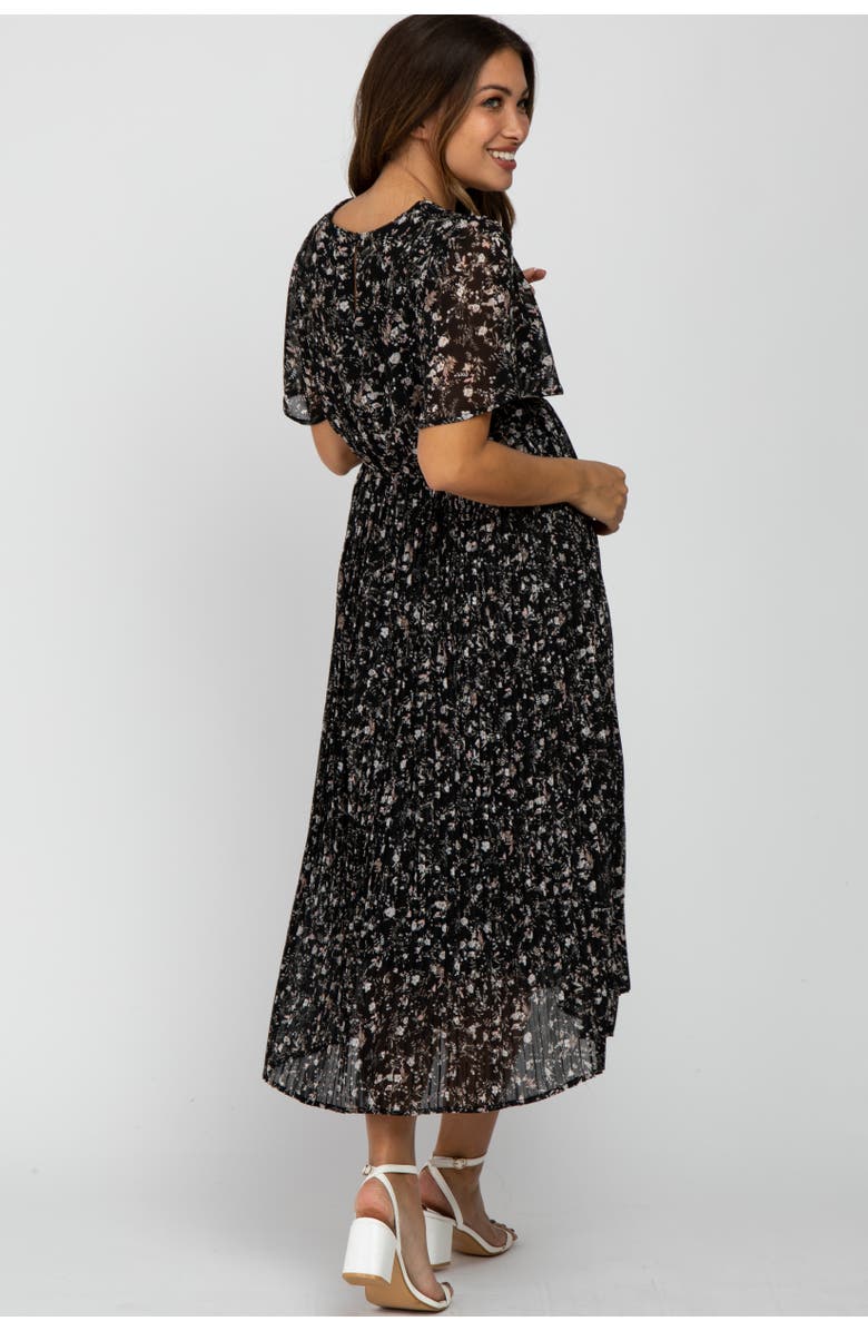 PinkBlush Floral Pleated Chiffon Midi Dress, Alternate, color, Black