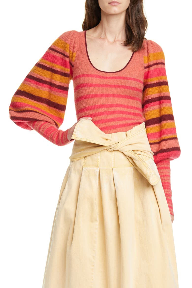 Kariana Stripe Cashmere Sweater, Main, color, CERISE