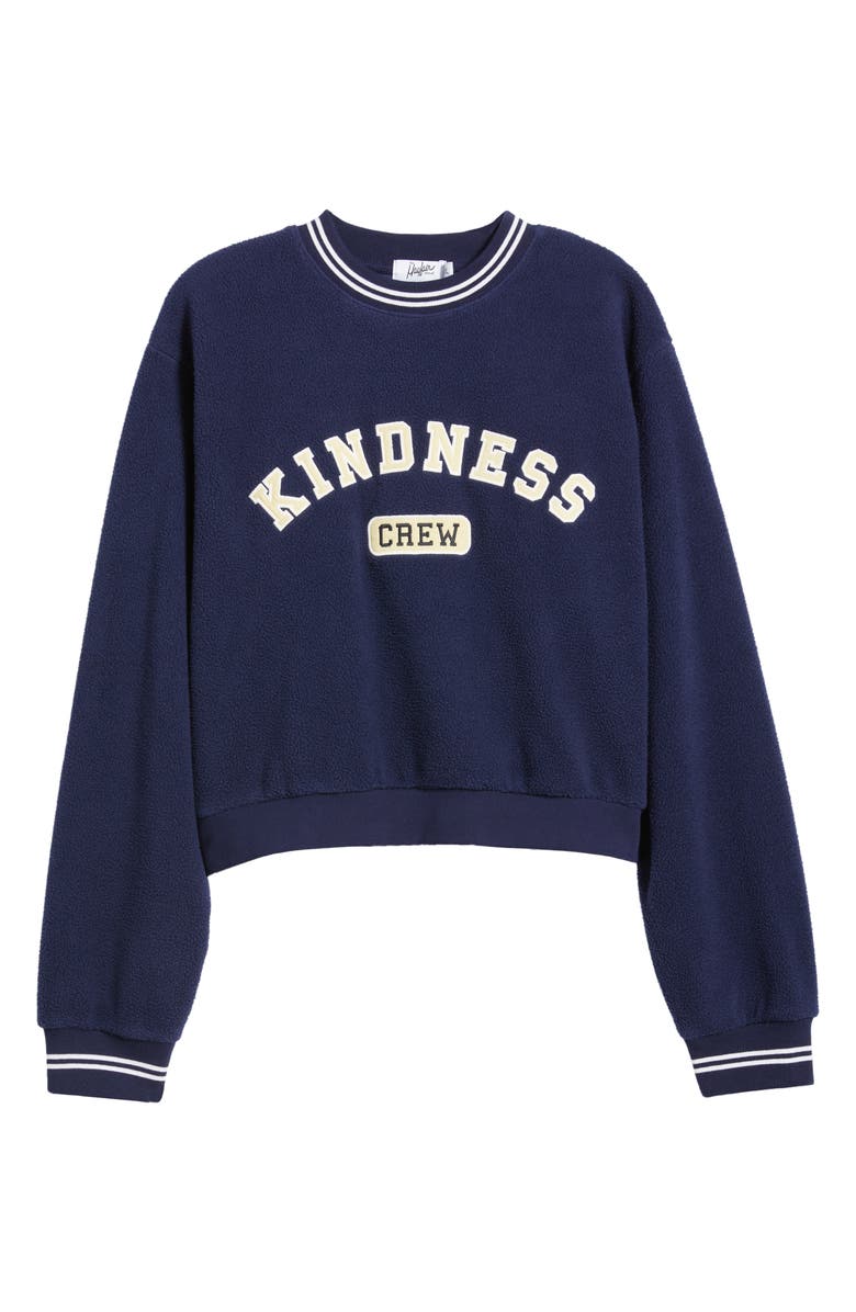 THE MAYFAIR GROUP Kindness Crew Teddy Fleece Crewneck Sweatshirt, Alternate, color, Navy
