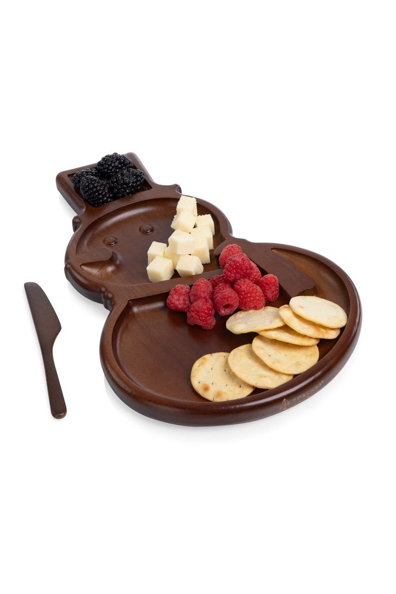 Reversible Snowman Sectioned Serving Tray with Knife, Alternate, color, Stained Parawood