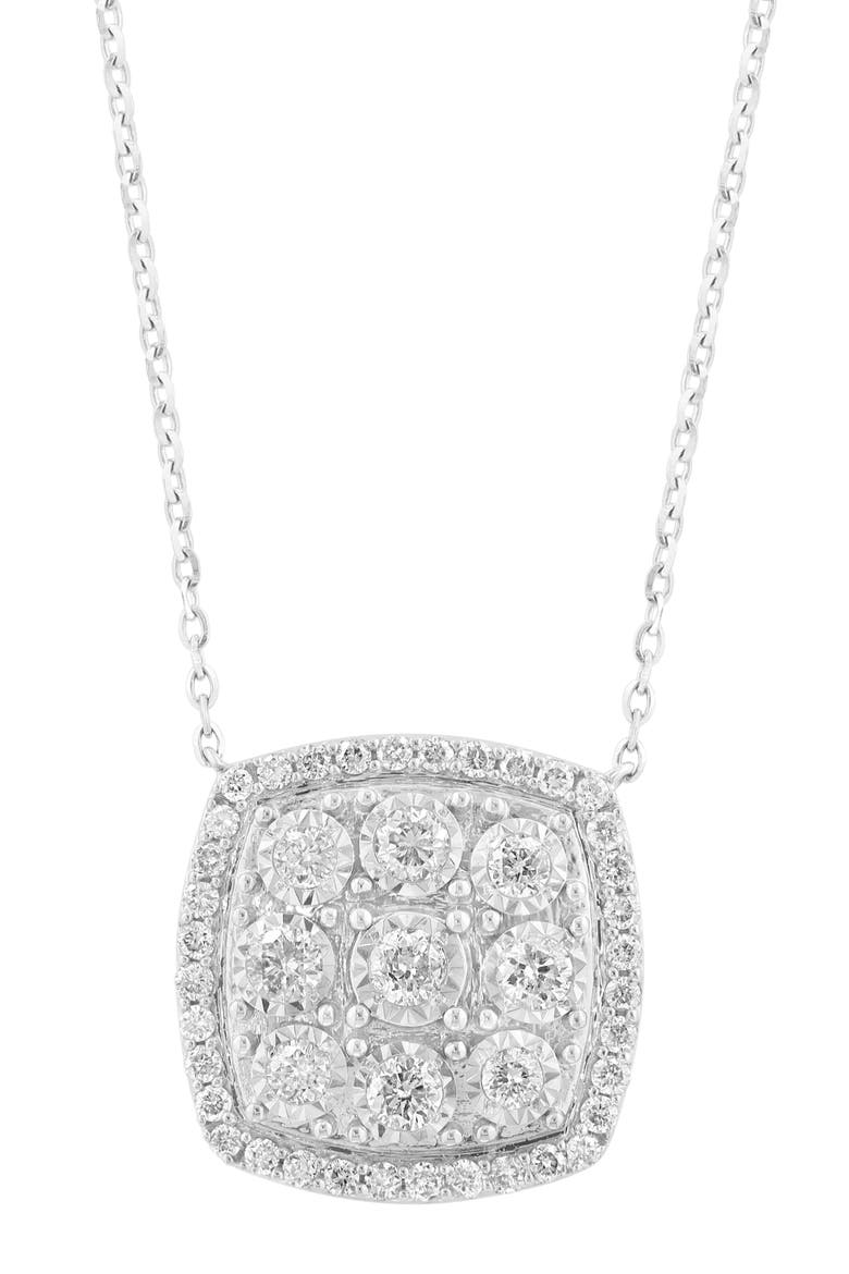 Sterling Silver Diamond Square Pendant Necklace, Alternate, color, WHITE