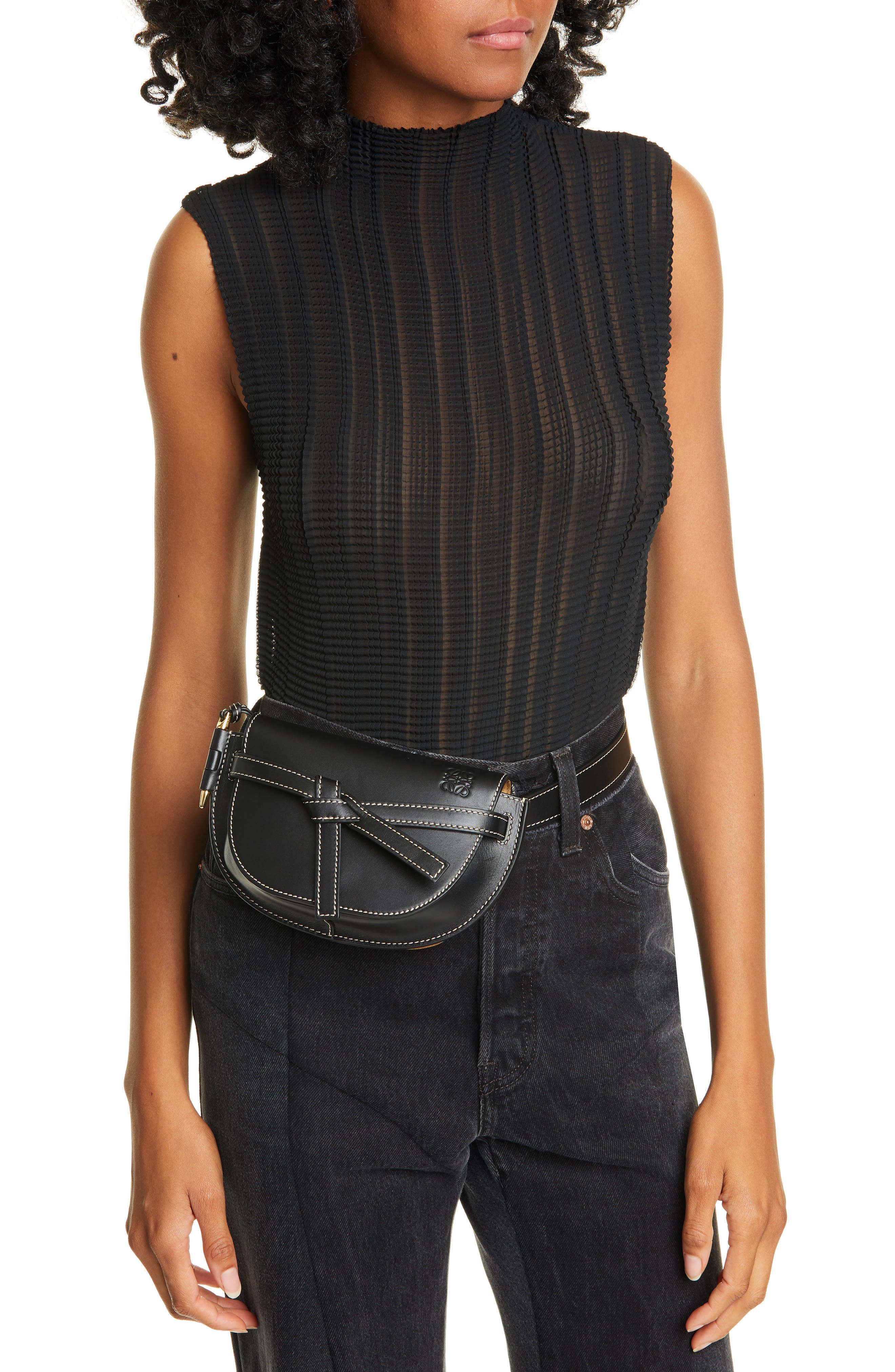 Loewe Mini Gate Calfskin Leather Belt Bag, Alternate, color, 