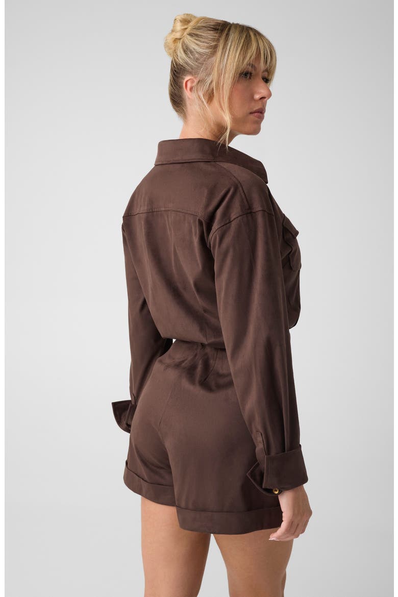Mia Flap Pocket Long Sleeve Romper, Alternate, color, DARK BROWN