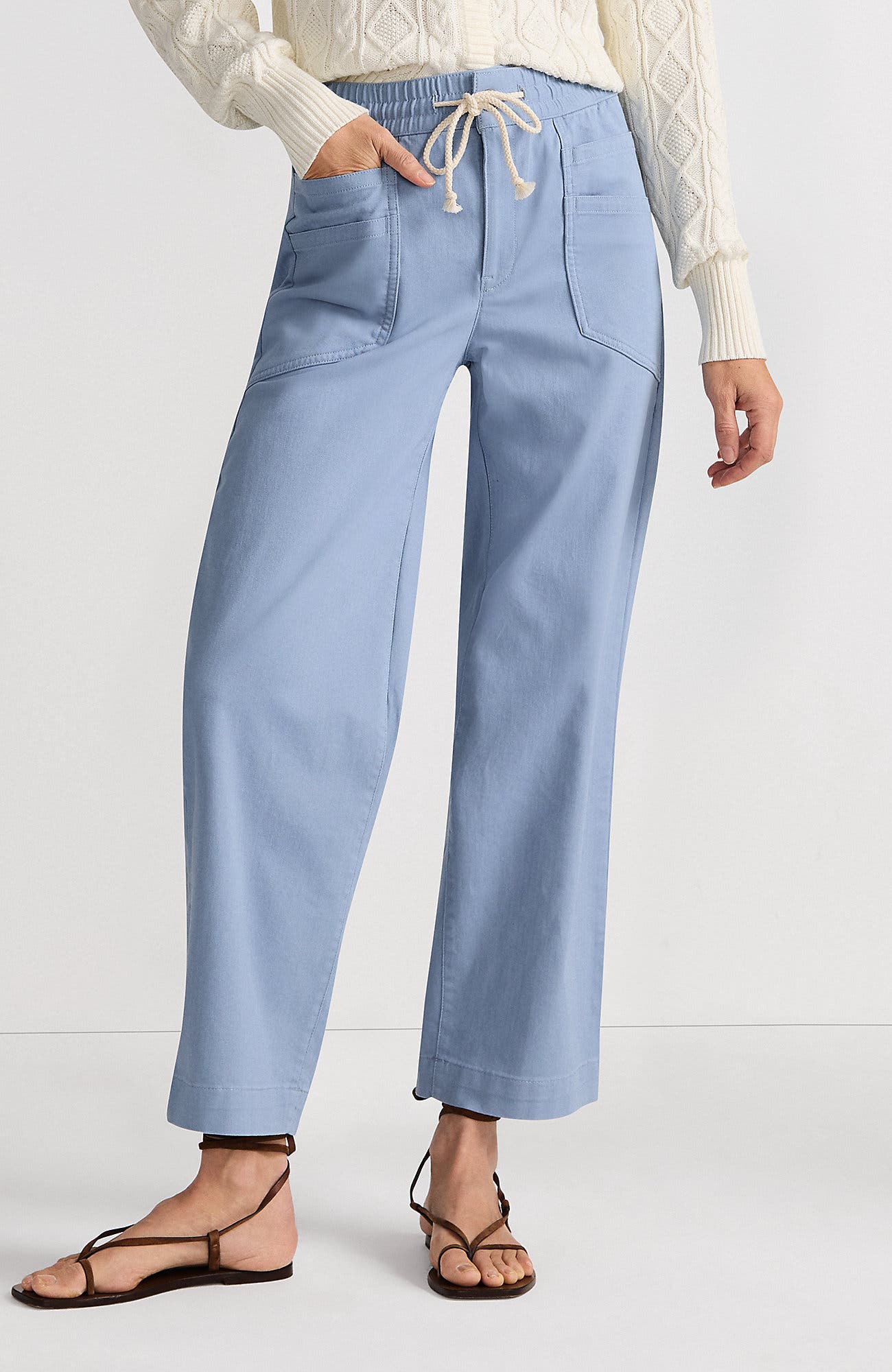 Herringbone Chino High Rise Relaxed Straight Drawstring Ankle Pants - image 3