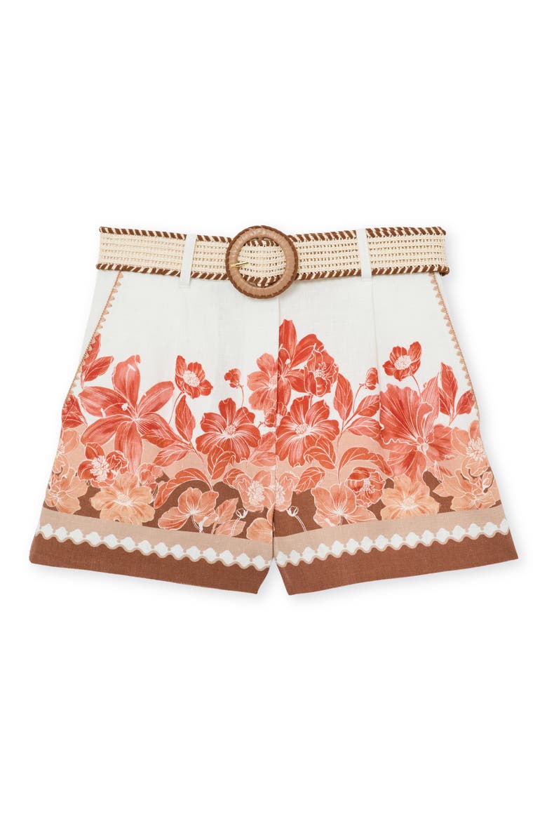High Waist Floral Print Pleat Shorts, Alternate, color, PINK PRINT