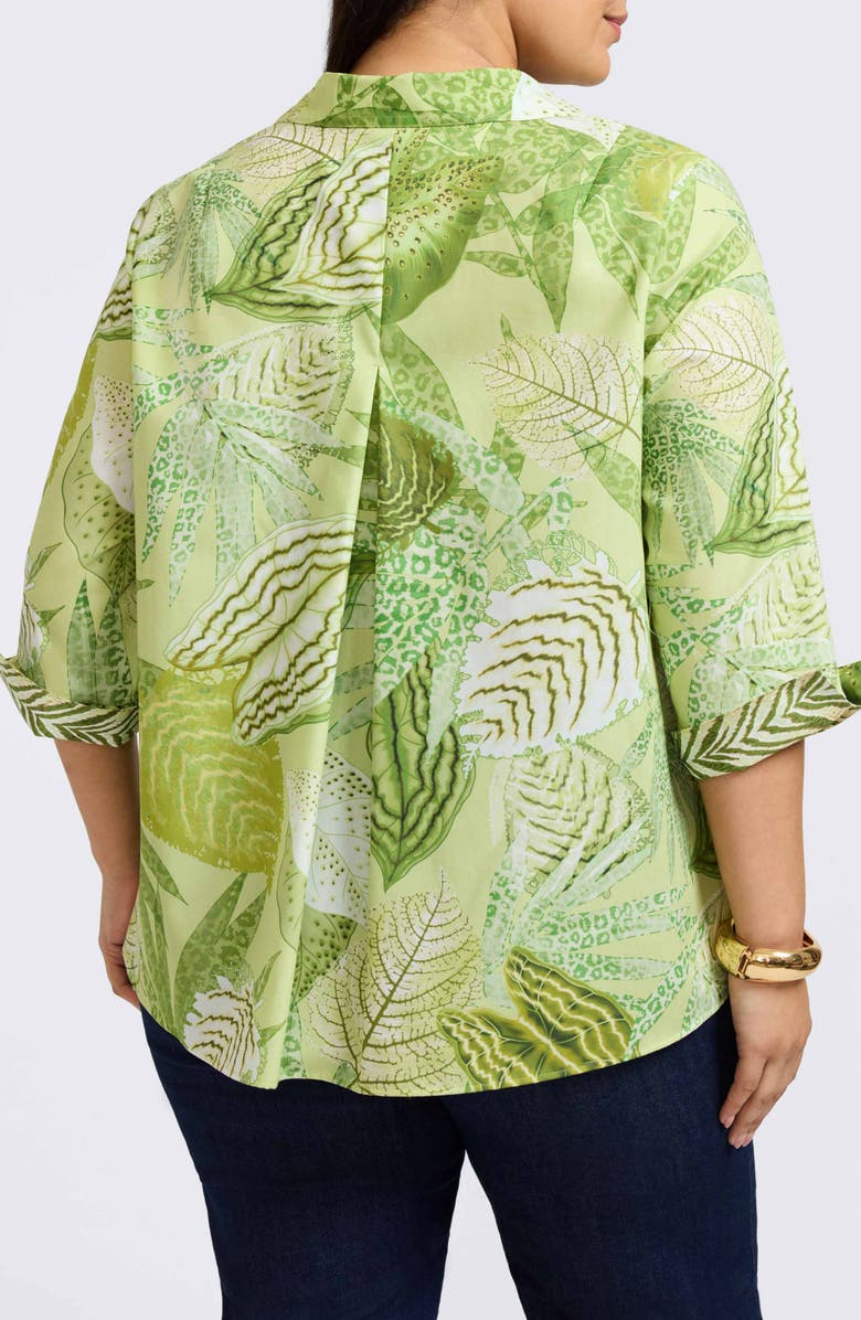 Foxcroft Agnes Mixed Print Three-Quarter Sleeve Cotton Popover Top, Alternate, color, Green Multi