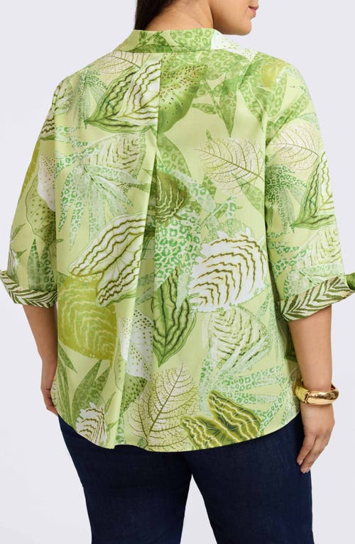Foxcroft Agnes Mixed Print Three-quarter Sleeve Cotton Popover Top In Green Multi