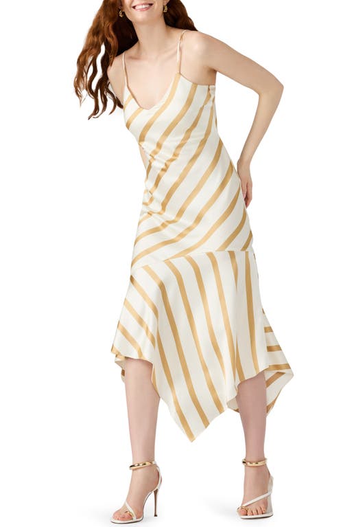 Steve Madden Lucille Stripe Asymmetric Hem Satin Midi Dress In White