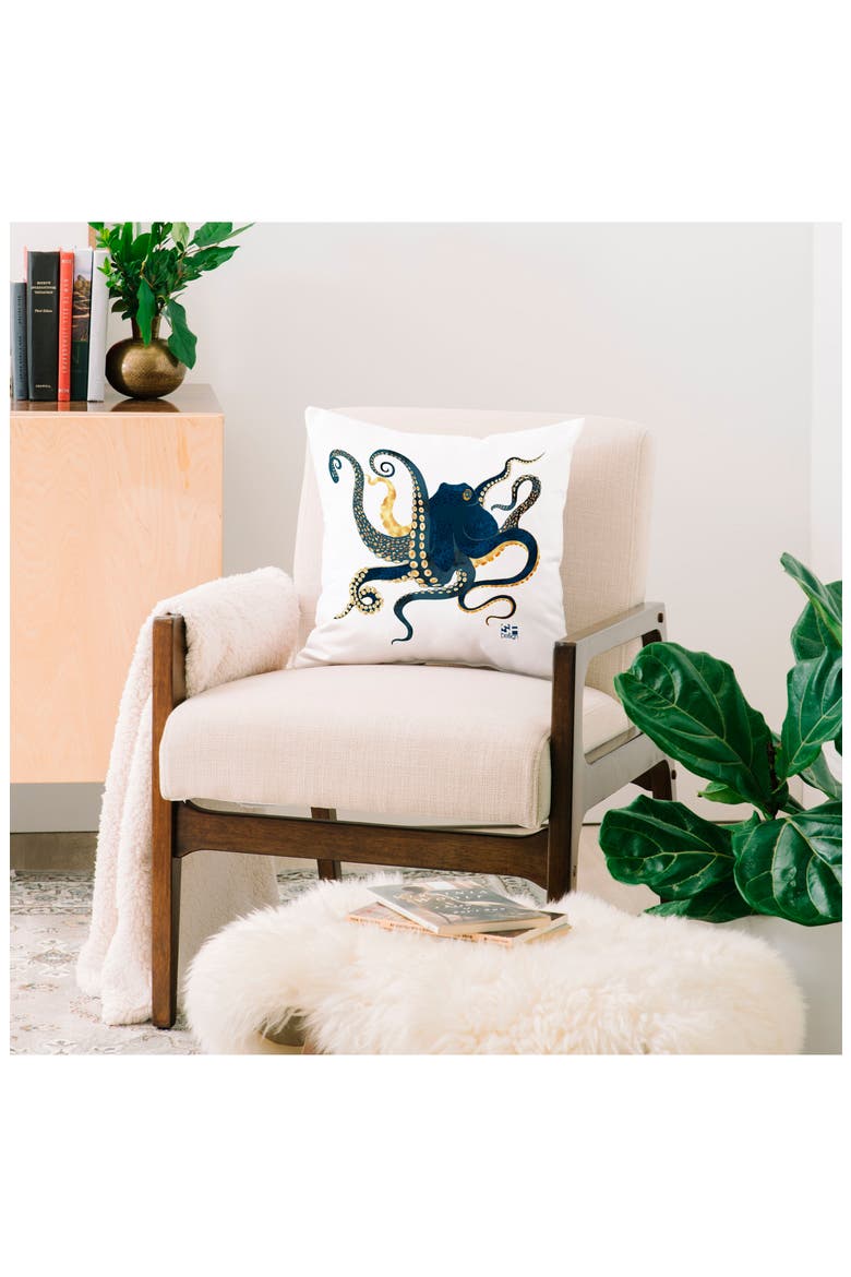 Metallic Octopus IV Throw Pillow, Alternate, color, BLUE