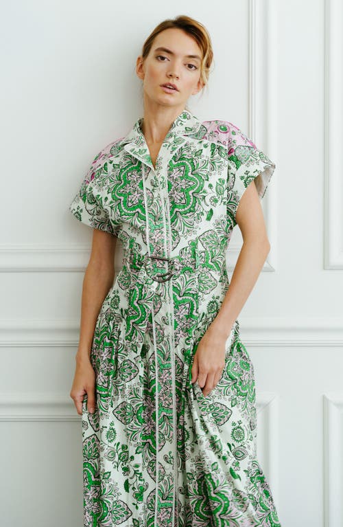 Shop Ciebon Rosalyn Print Belted Maxi Dress In Green Multi