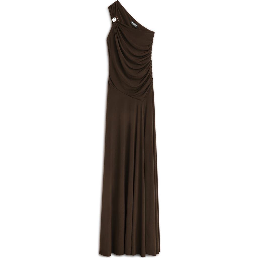 Shop Nocturne One Shoulder Maxi Dress In Dark Brown