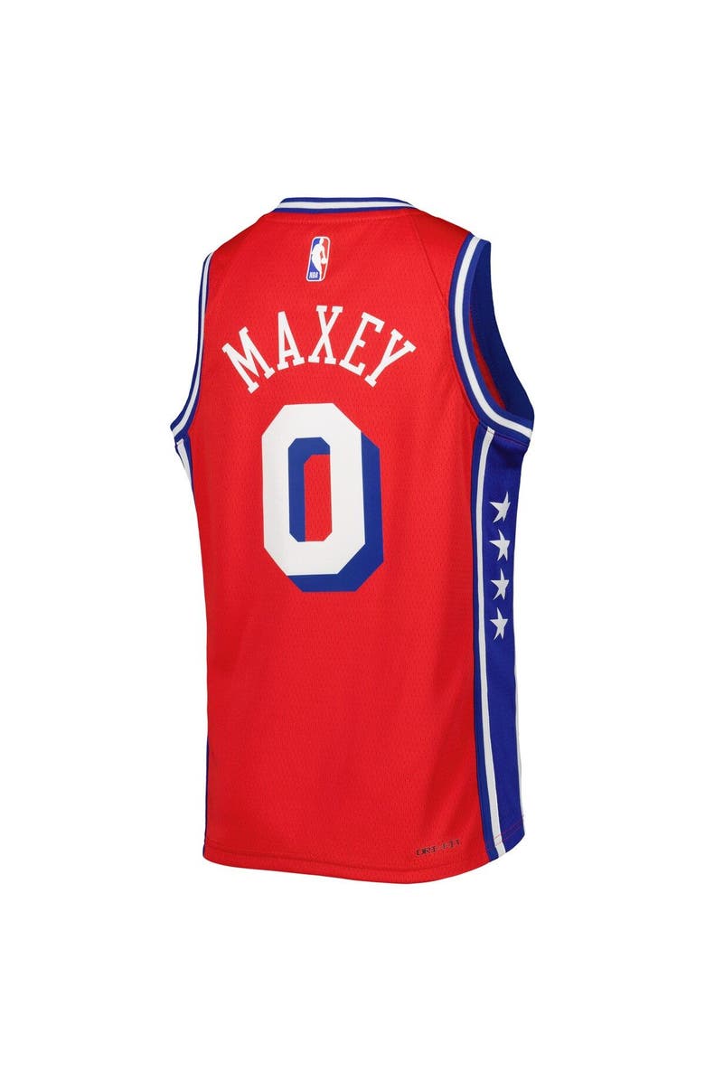 Jordan Brand Youth Jordan Brand Tyrese Maxey Red Philadelphia 76ers Swingman Jersey - Statement Edition, Alternate, color,