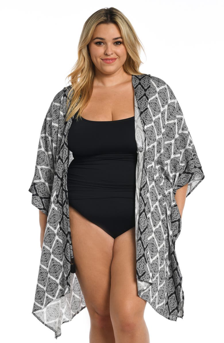 La Blanca Oasis Front Tie Cover-Up, Alternate, color, Black/ White