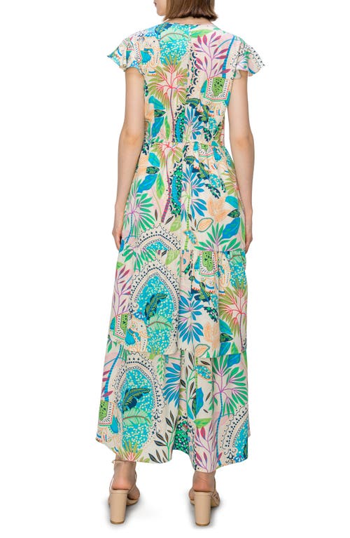Melloday Floral Print Flutter Sleeve Faux Wrap Midi Dress In Multi