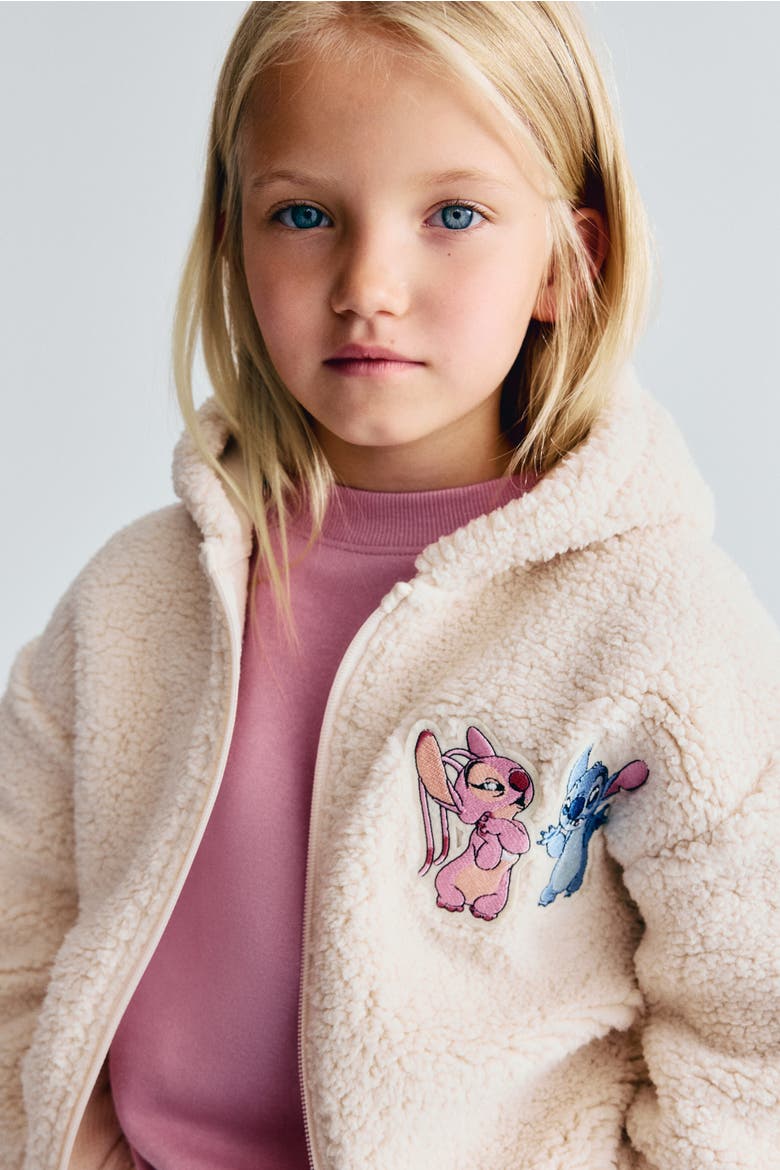 Hooded Teddy Fleece Jacket, Alternate, color, Light beige/Lilo & Stitch
