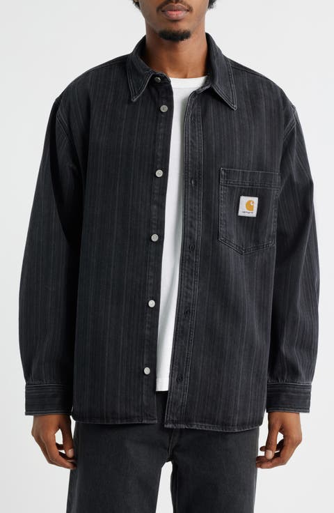 Rylan Stripe Cotton Denim Button-Up Shirt Jacket